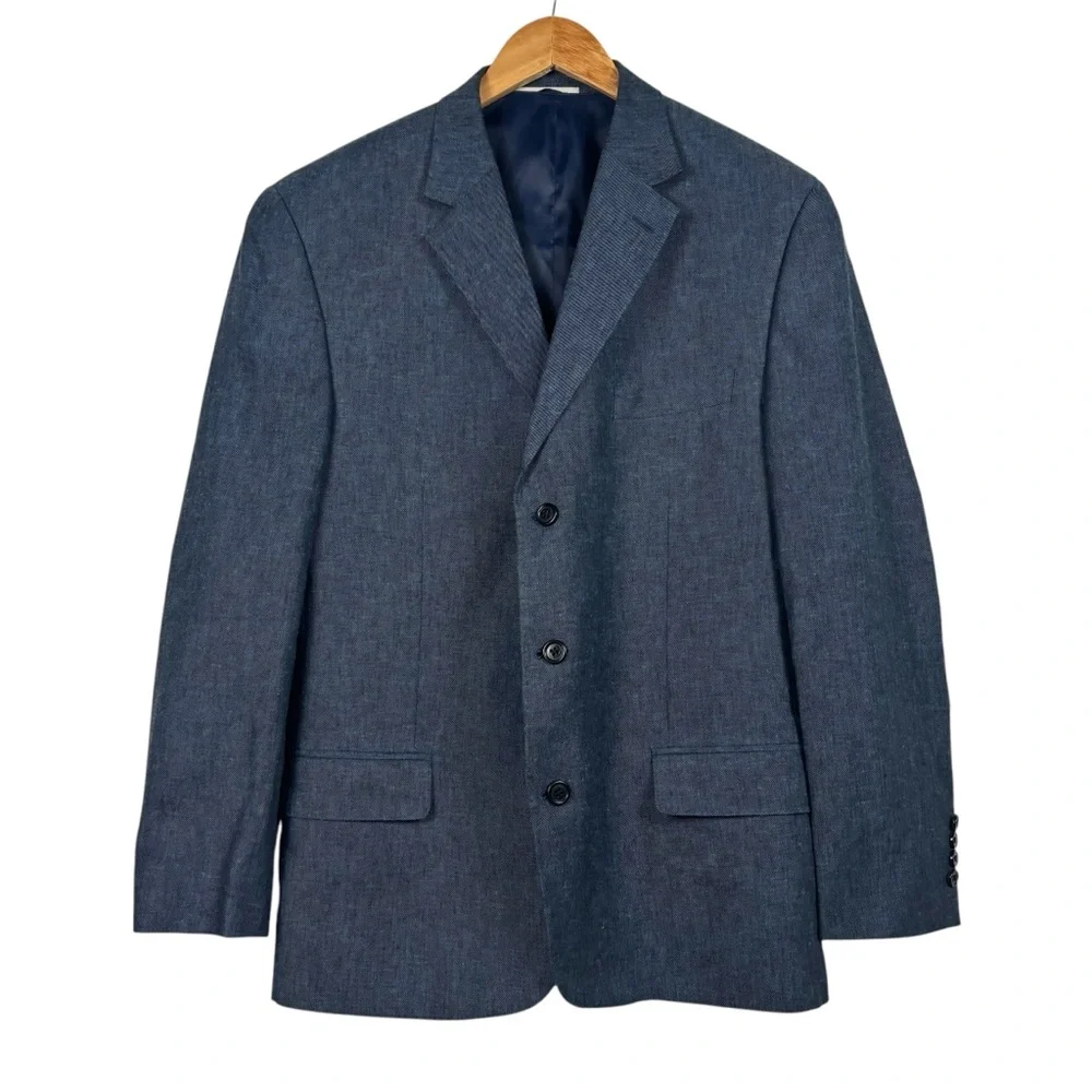 Joseph Abboud Blazer Vest Combo Set Linen Blend Blue Jacket Sport Coat Men's 42L